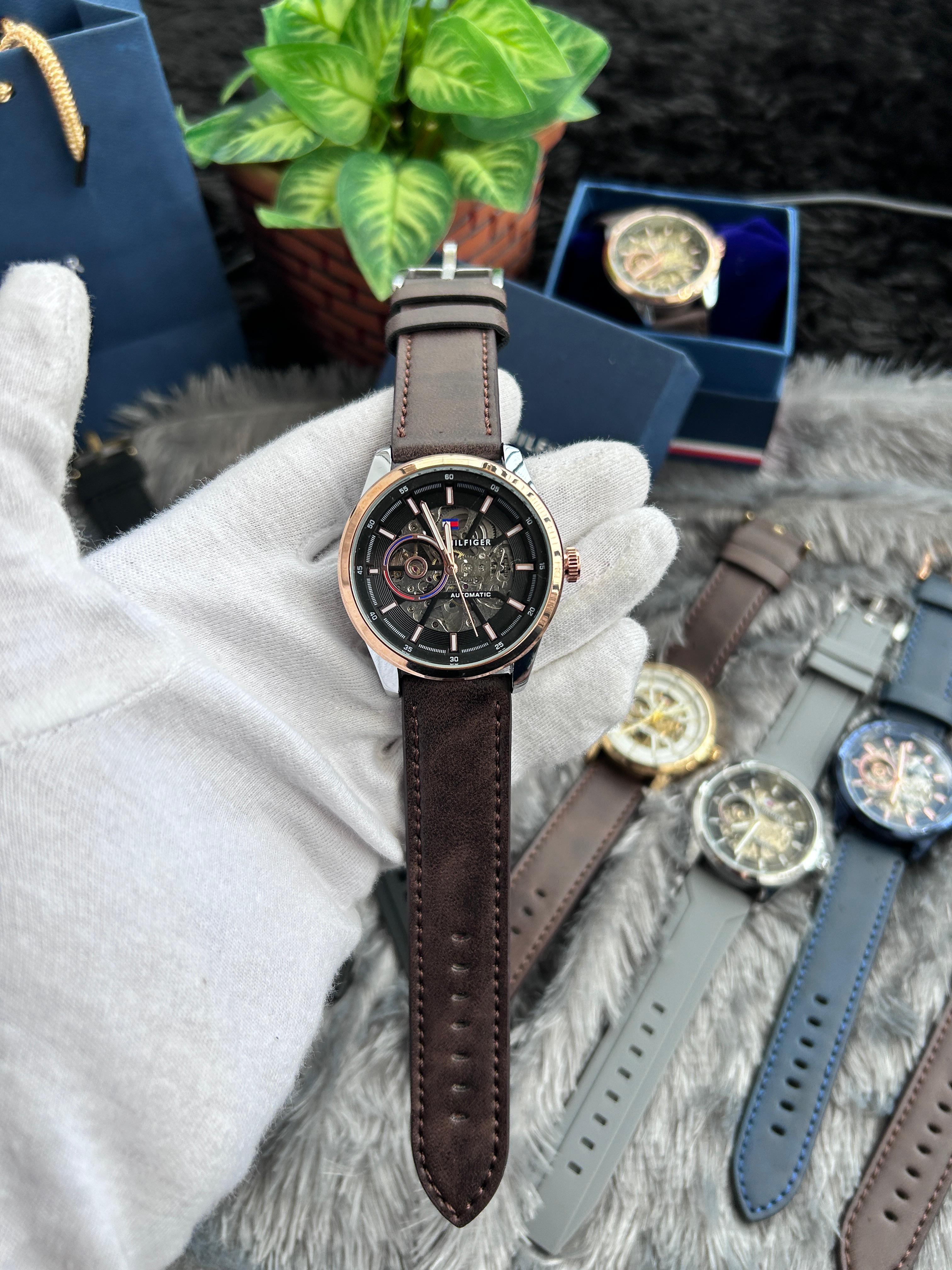 Tommy Hilfiger Automatic Black Leather Strap