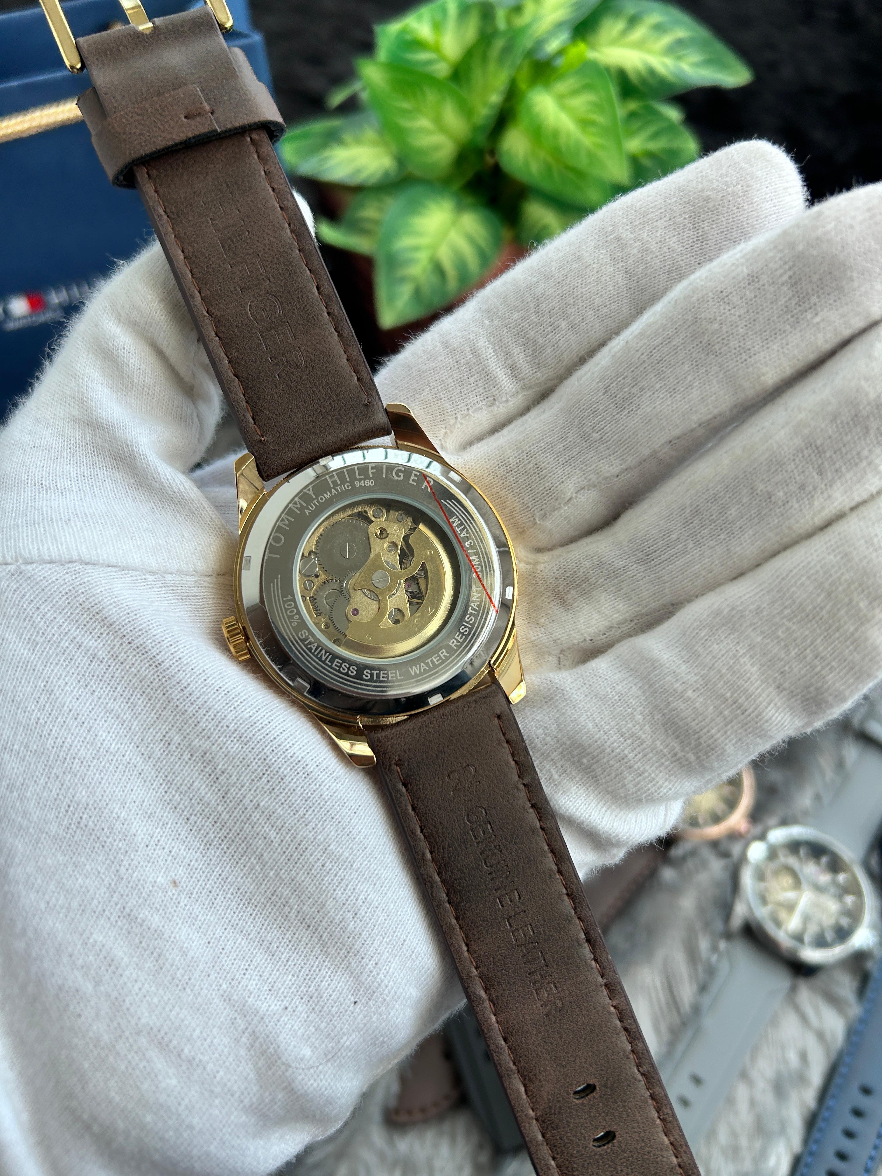 Tommy Hilfiger Automatic Black Leather Strap