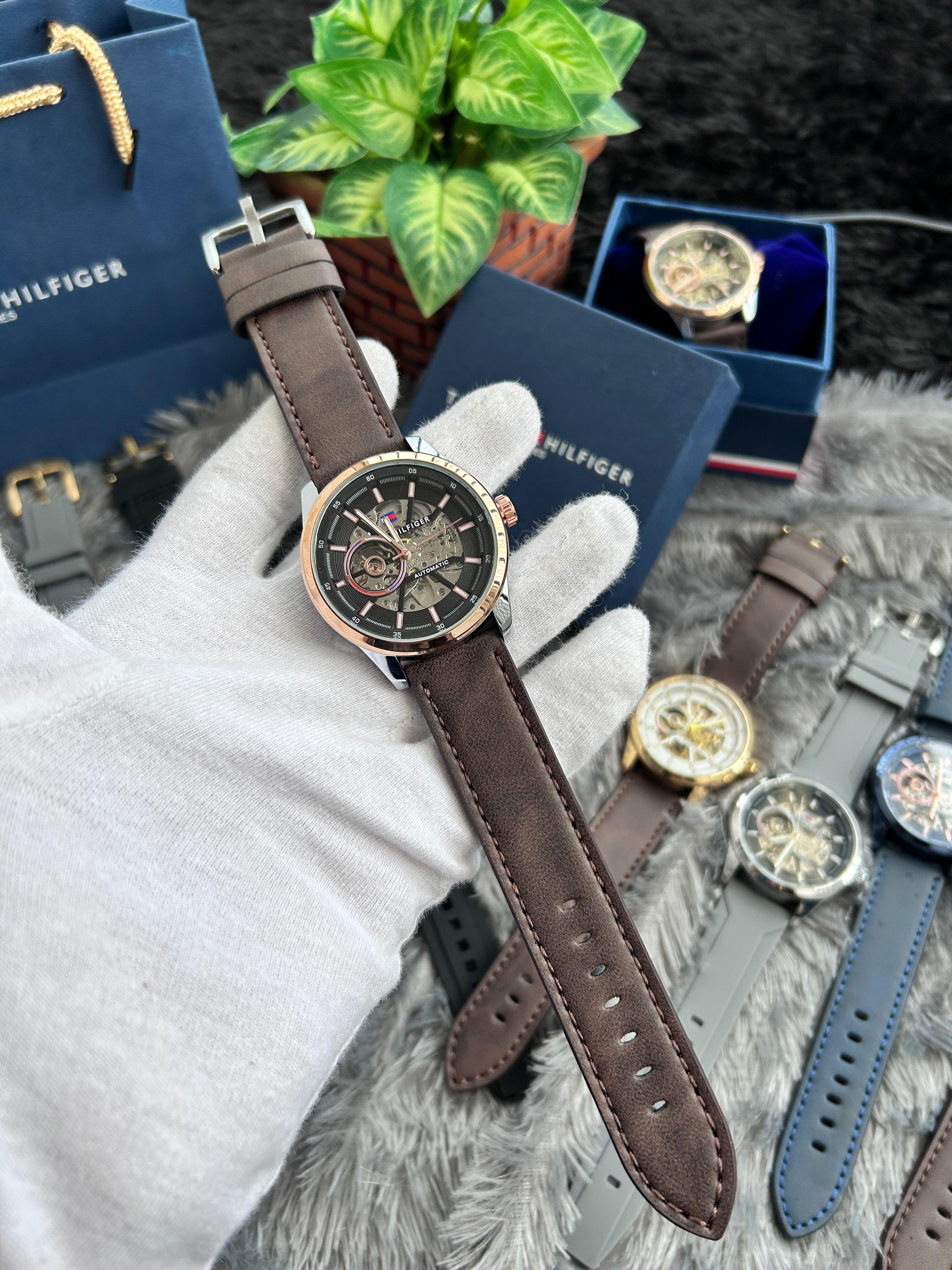 Tommy Hilfiger Automatic Black Leather Strap