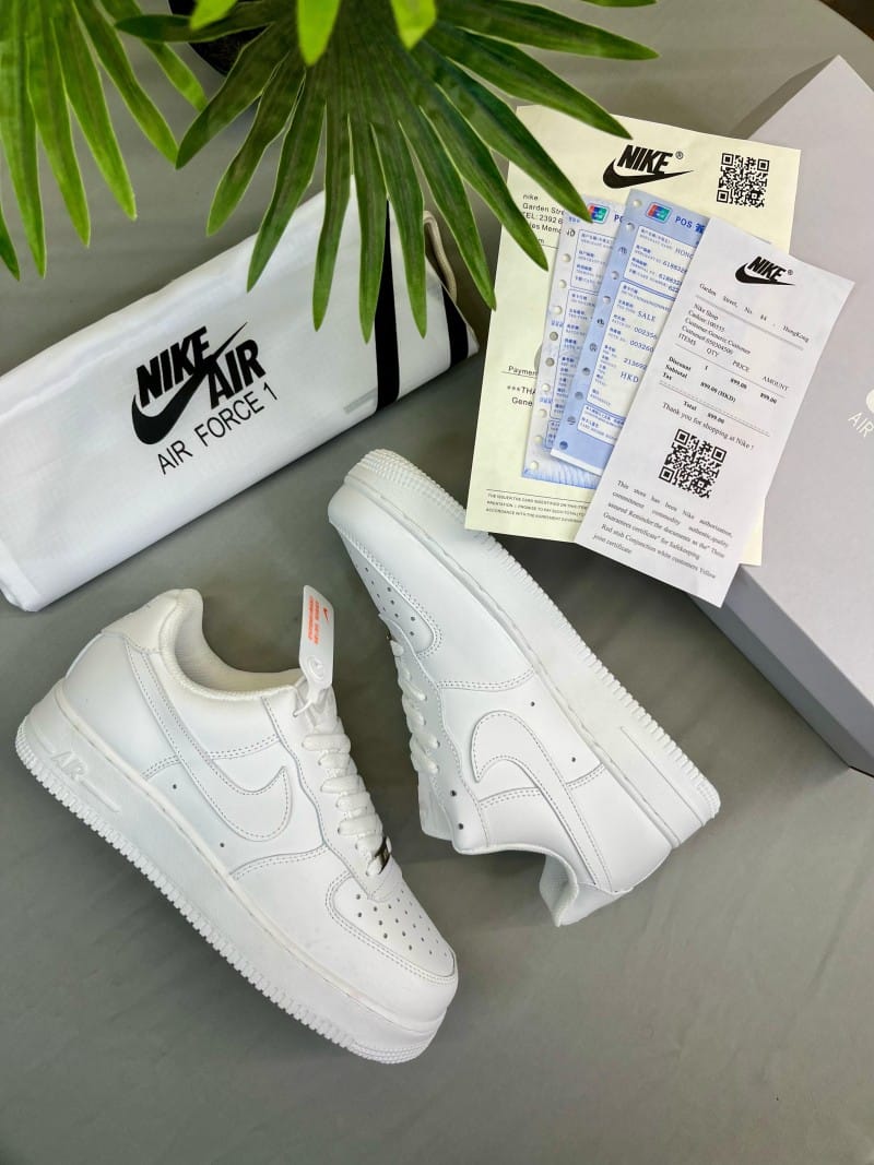 Nike Air Force 1 White Pure Leather – Premium Edition with Dust Bag & Keychain